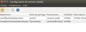 L'utilitaire Configuration du serveur Samba